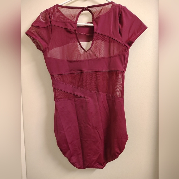 Burgundy Adult Leotard With Mesh Inserts - Picture 2 of 3